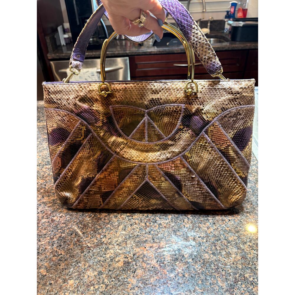 Vintage Varon Joseph Patchwork Snakeskin Bag w/Gold Handles